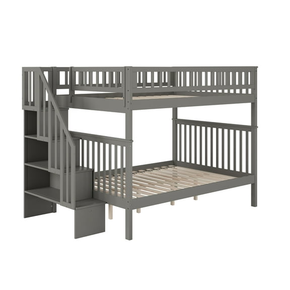 Woodland Staircase Bunk Bed Full over Full in Grey