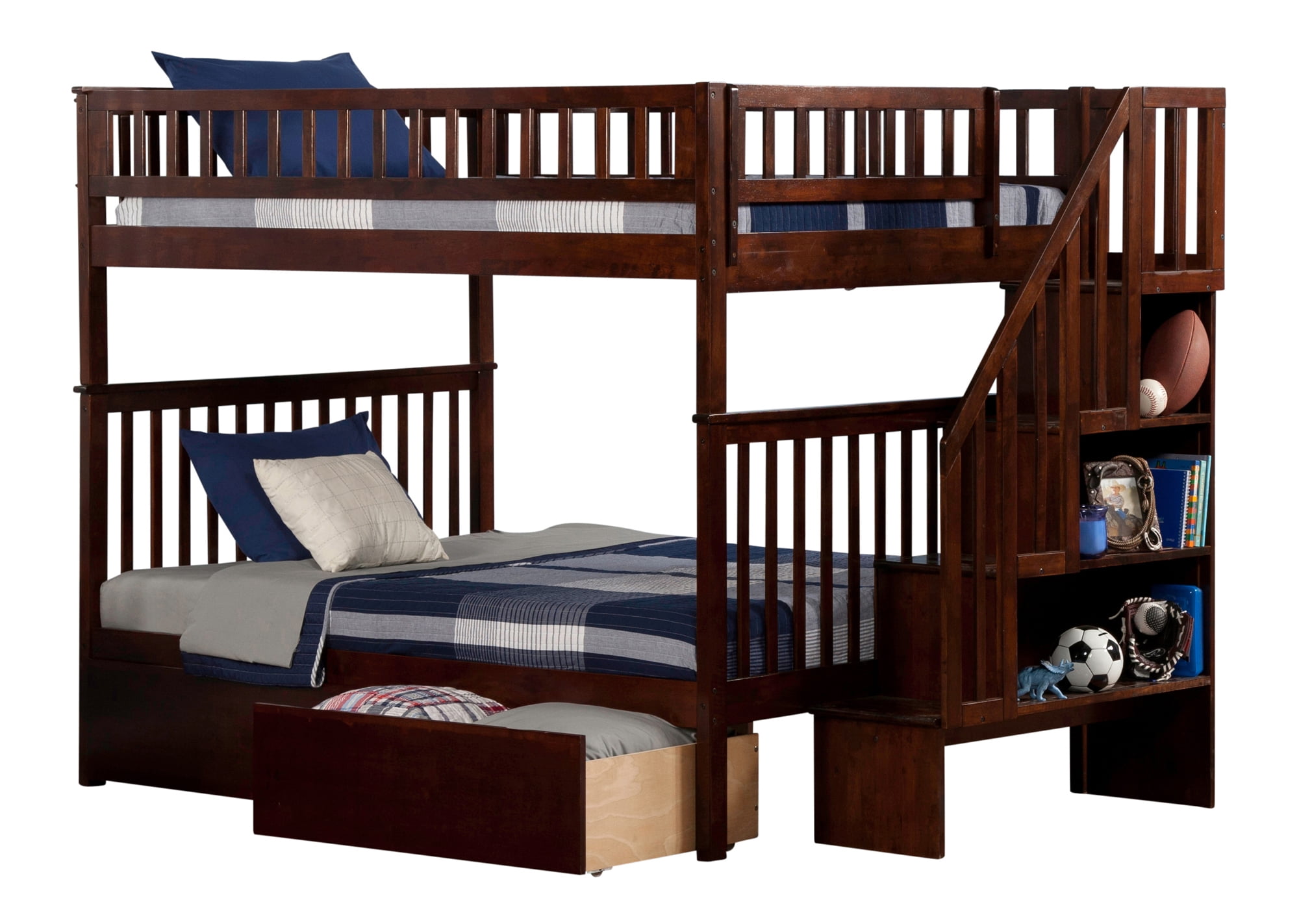 Woodland Staircase Bunk Bed Full over Full in Multiple Colors and