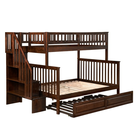 AFI Woodland Staircase Bunk Bed Twin over Full with Twin Trundle, Walnut