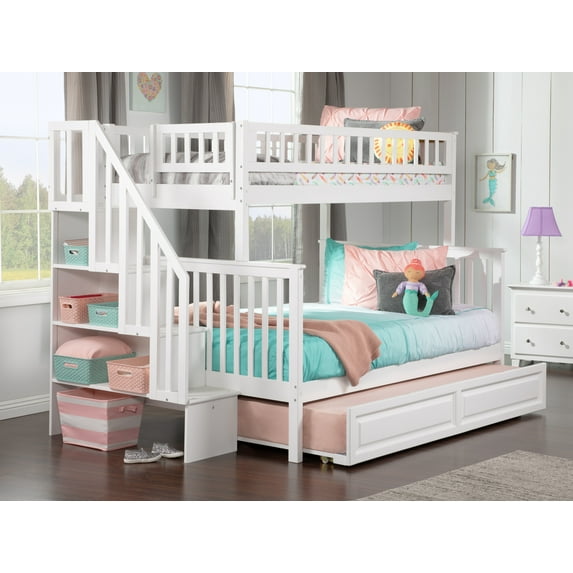 AFI Woodland Staircase Bunk Bed Twin over Full with Twin Trundle, White