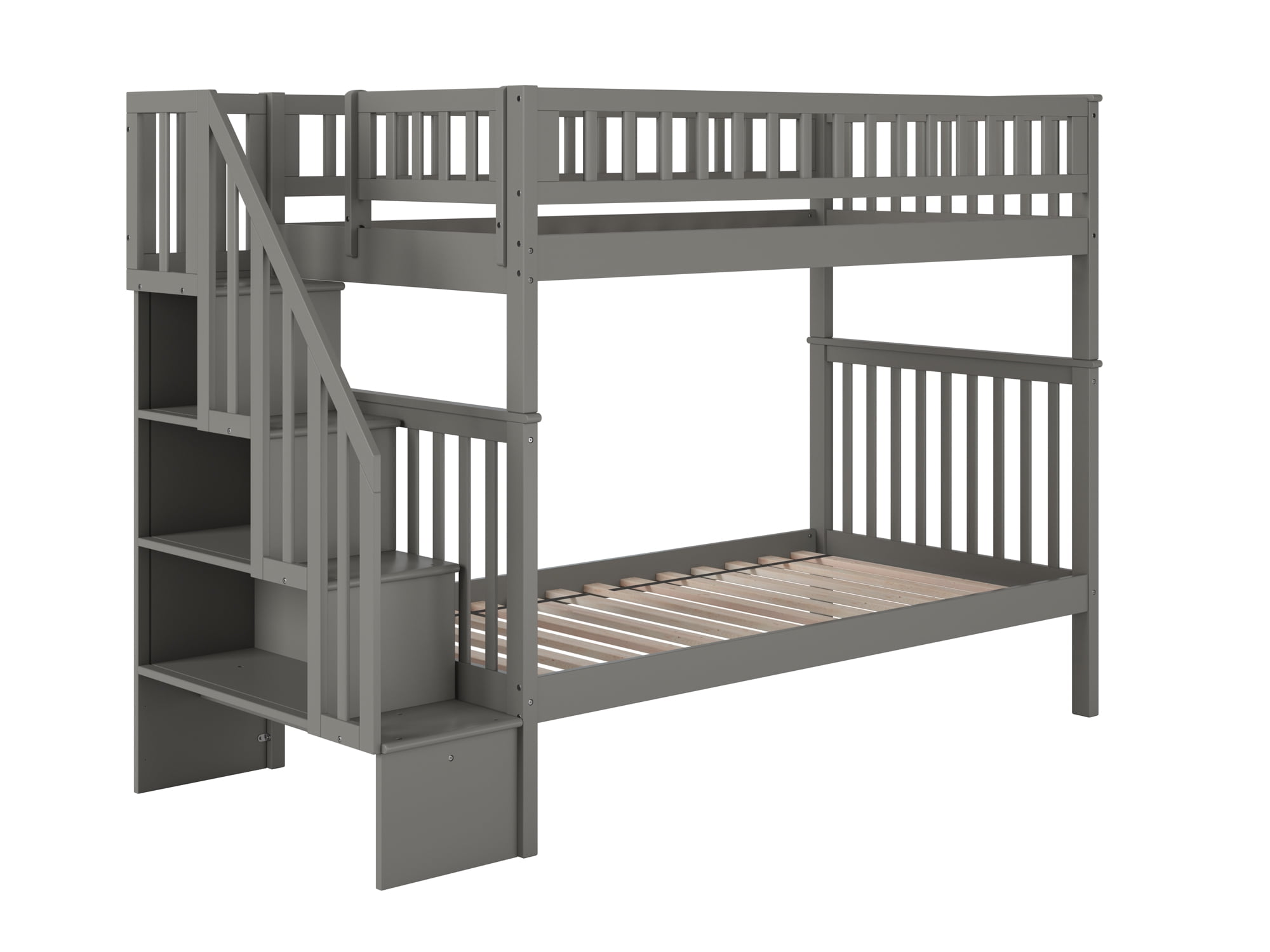 Woodland Staircase Bunk Bed Twin over Twin in Grey - Walmart.com