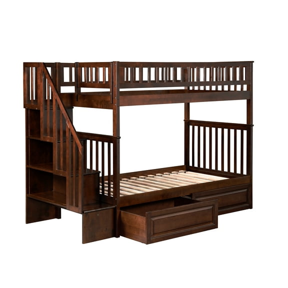 Woodland Staircase Bunk Bed Twin over Twin in Multiple Colors and Configurations