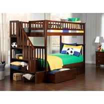 AFI Woodland Staircase Bunk Bed Twin over Twin with 2 Bed Drawers, Walnut