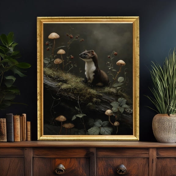 Woodland Stoat Wall Art Print Cottagecore Animal Decor