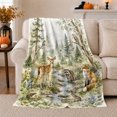 thumbnail image 1 of Woodland Stream Forest Animals Deer Fox Raccoon Owl, Peaceful Bird Art Scene, Warm Flannel Blanket for Living Room and Reading Nook, Bird Lovers Friendship Gift, Artistic Home Decor, 1 of 9