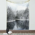 thumbnail image 1 of Woodland Tapestry, Lake Surrounded by Snow Covered Trees on a Cold Winter Day in Finland Reflections, Wall Hanging for Bedroom Living Room Dorm Decor, 40W X 60L Inches, White Brown, by Ambesonne, 1 of 2