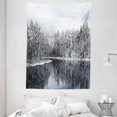 thumbnail image 1 of Woodland Tapestry, Lake Surrounded by Snow Covered Trees on a Cold Winter Day in Finland Reflections, Wall Hanging for Bedroom Living Room Dorm Decor, 60W X 80L Inches, White Brown, by Ambesonne, 1 of 2