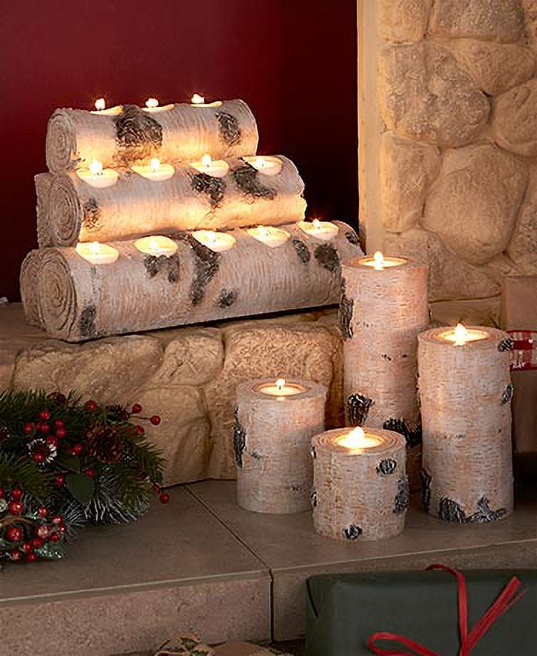 Woodland Tea Light Candleholders. Set of 4 Holders or Large Log Holding 12  Lights (12 Light Candelholder) - Walmart.com