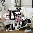 thumbnail image 1 of Woodland Throw Blanket Hunting Bear Deer Patchwork Pink Buffalo Plaid Blanket Camper Decor,Rustic Cabin Barn Door Fleece Blanket for Sofa Couch,Wildlife Paw Print Pine Trees Sherpa Blanket 30"x40", 1 of 6