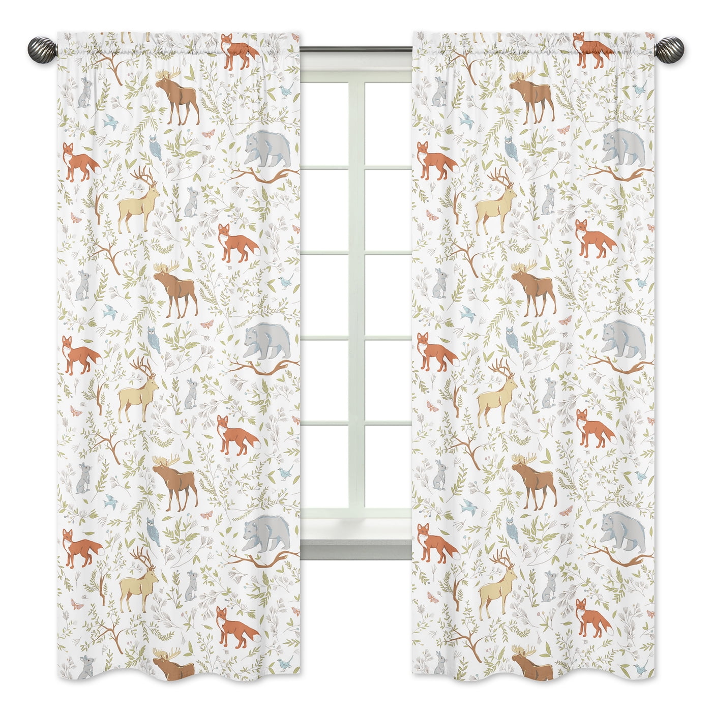 Blue and White Woodland Animal Cotton Sheer Window Panels
