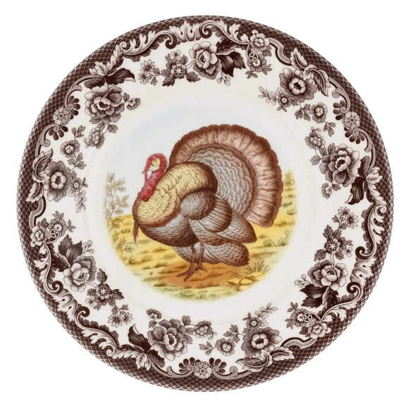 Spode Woodland Turkey 9" Luncheon Plate Rustic Holiday Tableware
