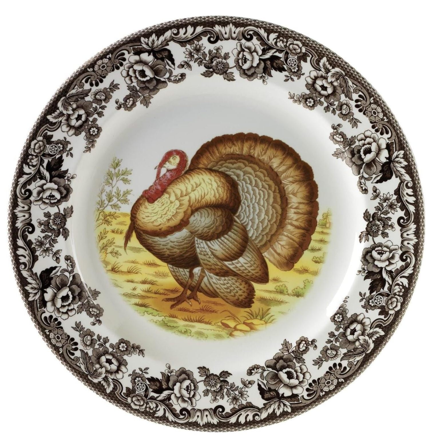 Woodland Turkey Salad Plates Set of 4, 8” | Perfect for Thanksgiving and Other Special Occasions | Made in England from Fine Earthenware | Microwave and Dishwasher Safe