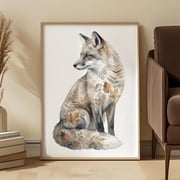 Woodland Watercolor Style Silver Fox Art Print Neutral Soft Forest Decor