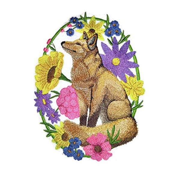 Woodland Whimsy Fox Oval Embroidered Iron on/Sew Patch [7.8" X 5.74"]