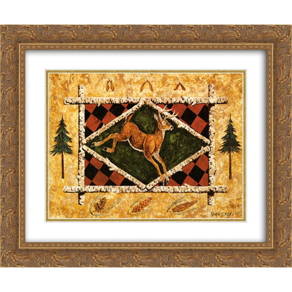 Woodland Whitetail 2x Matted 18x15 Gold Ornate Framed Art Print by Suzan Riggsbee White
