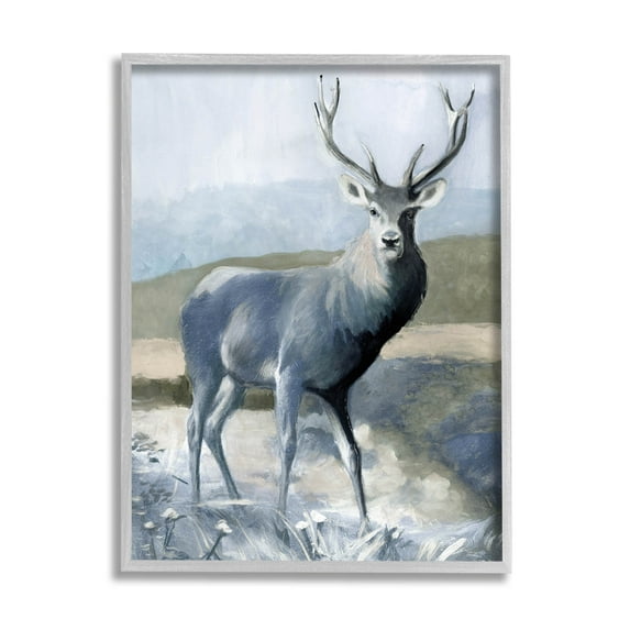 Woodland Wildlife Deer Portrait Animals & Insects Graphic Art Gray Framed Art Print Wall Art