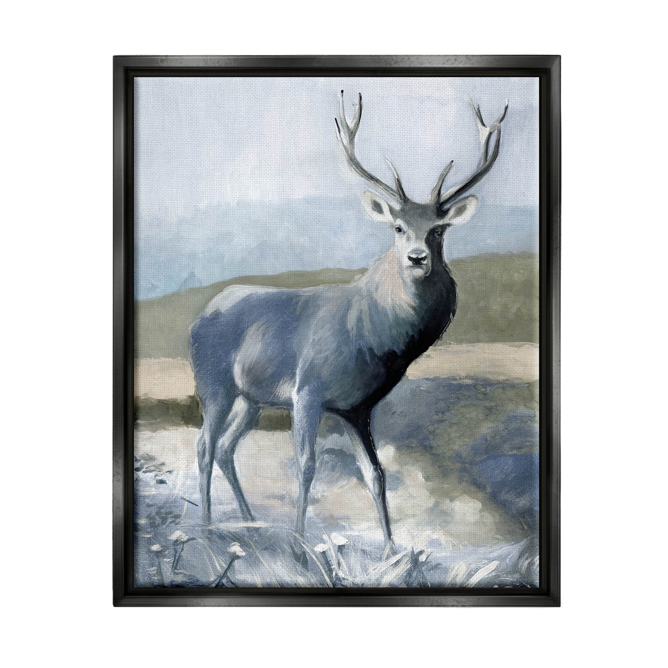 Woodland Wildlife Deer Portrait Animals & Insects Graphic Art Jet Black Framed Art Print Wall Art