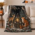 thumbnail image 1 of Woodland Wildlife Winter Forest Scene, Rustic Farmhouse Horse Scene, Warm Flannel Blanket for Ranch House and Living Room, Horse Lovers Housewarming Gift, Rustic Home Decor, 1 of 9