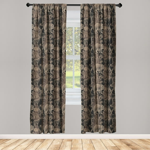 Woodland Window Curtains, Wild Animals Pattern Bear Deer Fox Rabbit Hedgehog Earthy Forest Print, Lightweight Decor 2-Panel Set with Rod Pocket, Pair of - 28"x84", Black Beige and Umber, by Ambesonne