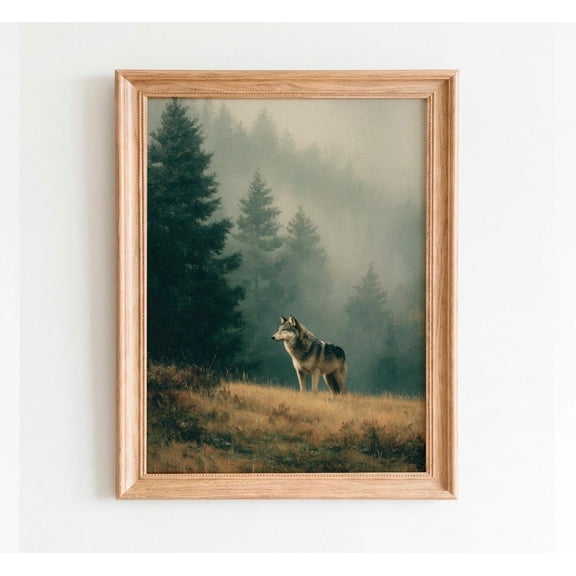 Woodland Wolf Wall Art Print, Rustic Lodge Wildlife And Cabin Decor