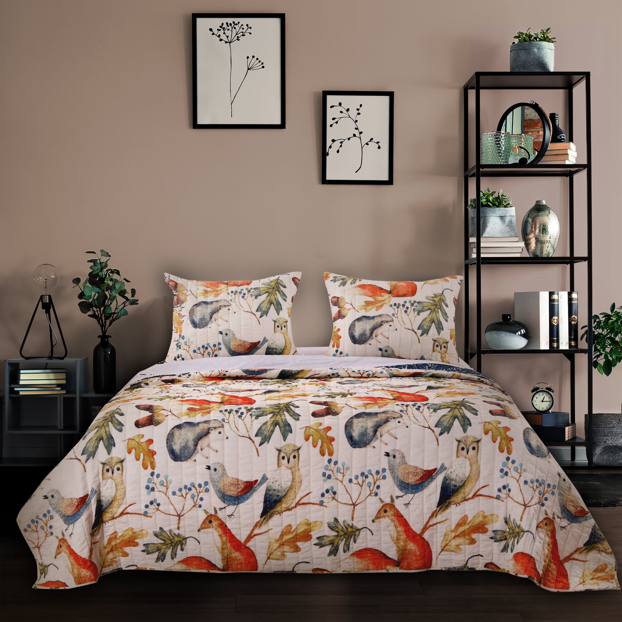 Woodlands Friendly Forest Whimsical Novelty Quilt Set, Cotton-Rich, Reversible, 2-Piece Twin