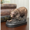 thumbnail image 1 of Woodlands Grizzly Bear By River Rock Catching Fish Bronze Electroplated Figurine, 1 of 8