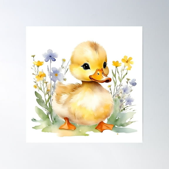 Woodlands Little Duckling With Wildflowers Poster Wall Art, Modern Wall Decor For Living Room Bedroom, 17x17 UNFRAMED