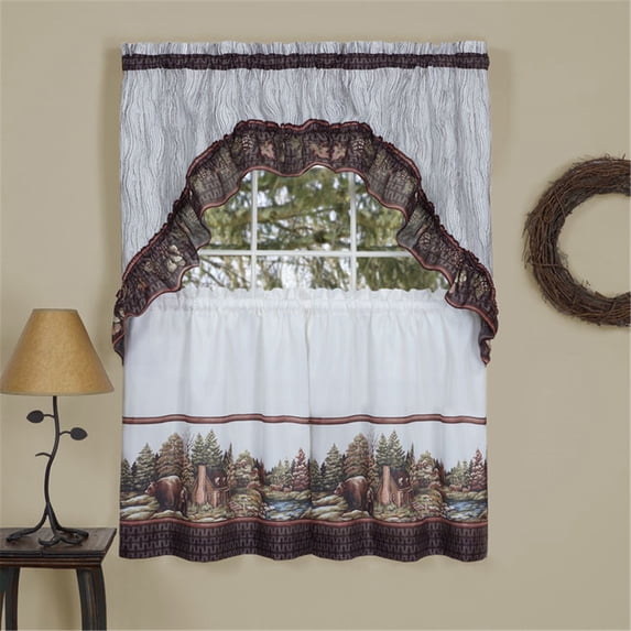 Woodlands Tier & Swag Set-Color:Brown,Size:24X57