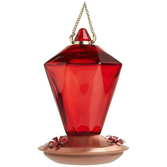 Copper Color Hummingbird Feeder Ruby Diamond Glass 24oz