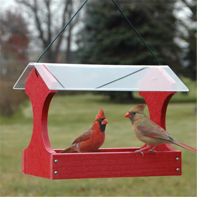 Red Recycled Plastic Hanging Platform Bird Feeder