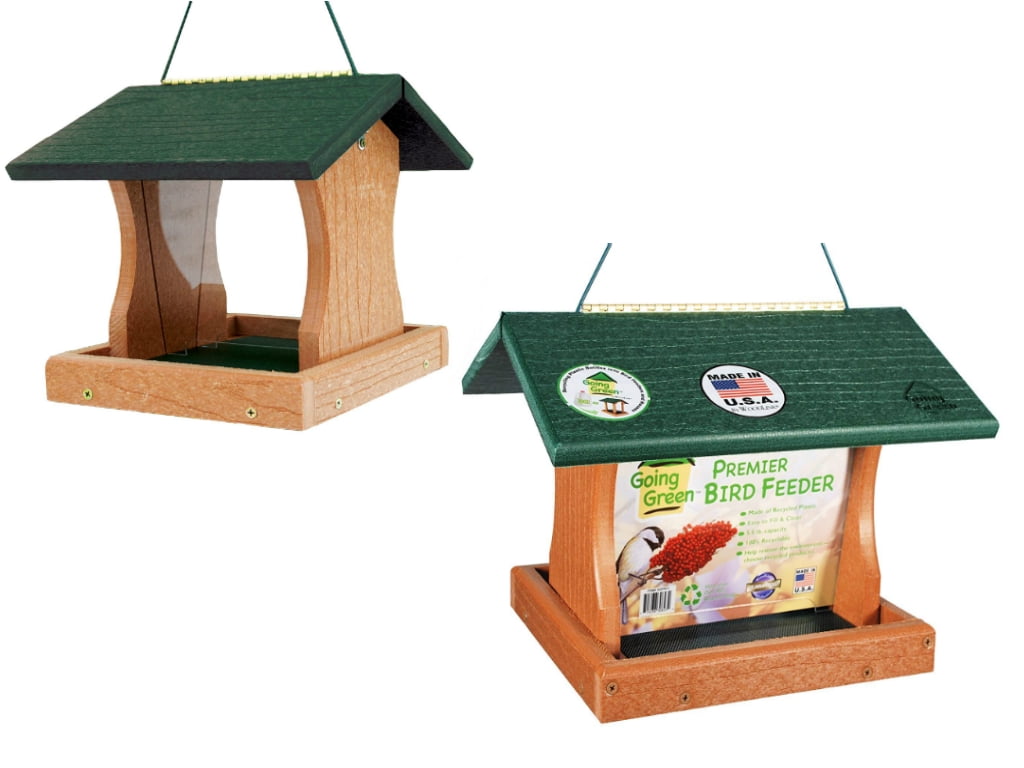Green and Brown Recycled Plastic Hanging Hopper Bird Feeder