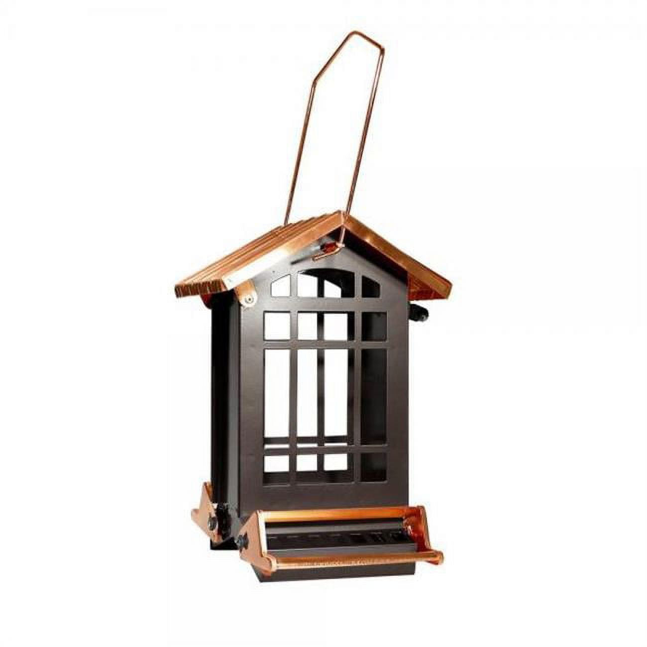 Copper and Black Steel Hanging Squirrel-Resistant Hopper Bird Feeder