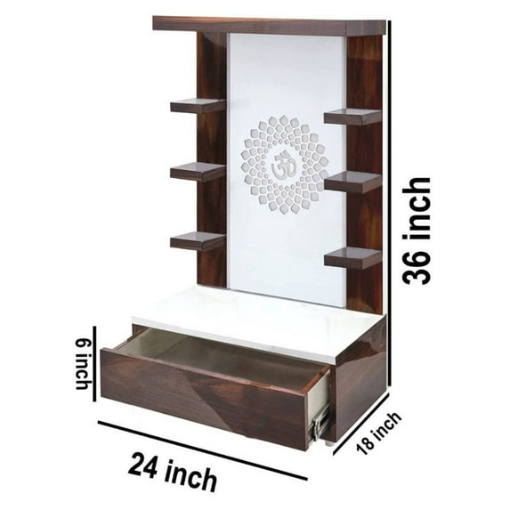 Woodmania Shop Wooden Texture Temple | Mandir With Drawer Cabinets | Mandir With LED Lights | Temple Puja Mandir For Hone And Office|Mandap