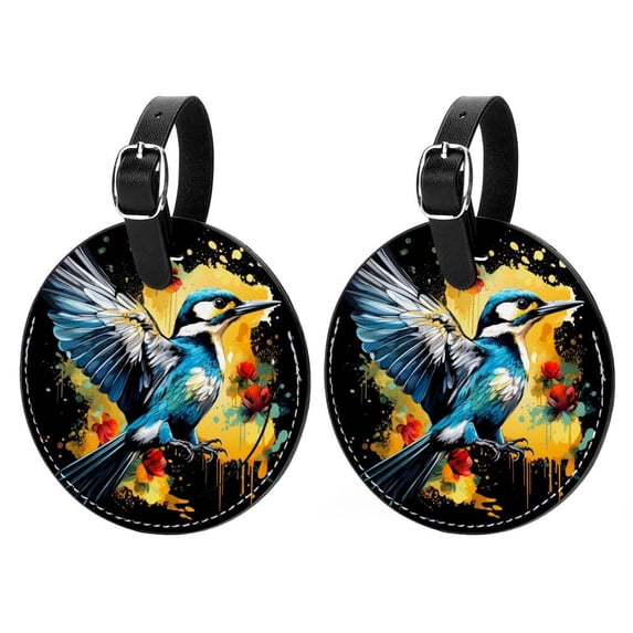 Woodpecker 2pcs PU Leather Round Bag Tags Suitcase Handbag Tags with Privacy Cover and Name ID Tag for Travel Luggage, Handbags, Backpacks, School Bags
