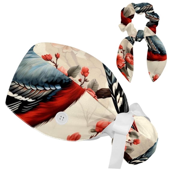 Woodpecker Adjustable Working Cap with Buttons/ Bow Hair Scrunchy with Sweatband Washable for Woman