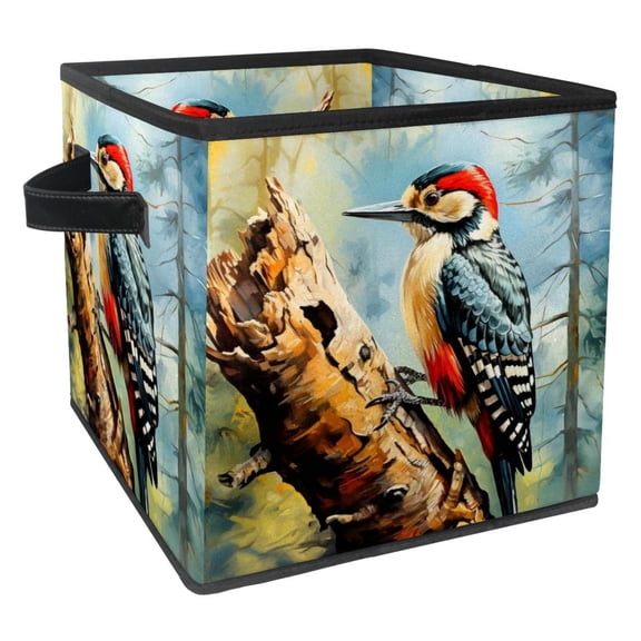 Woodpecker Foldable Storage Box with Handle, 10.8"x10.5"x10.6", Large Capacity Storage Bin Cube Organizer