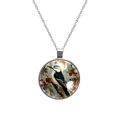 thumbnail image 1 of Woodpecker Glass Design Circular Pendant Necklace - Women's Fashion Jewelry, 1 of 5