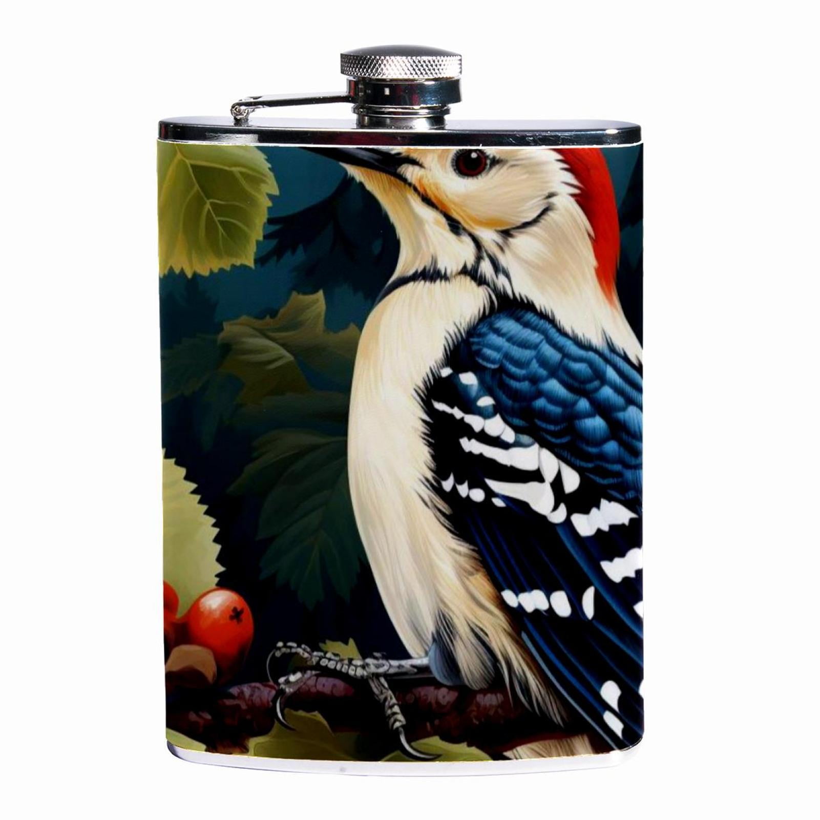 Woodpecker Hip Flask with Microfiber Leather Cover - 9.2x15cm/3.6x6in ...