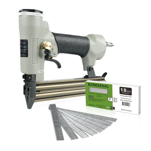 Woodpecker Pneumatic 18 Gauge 3/8" to 1-1/4" Continuous Firing Brad Nailer with 5,000 Brad Nails, Air Power Finish Nail Gun for Windows & Doors, Cabinets