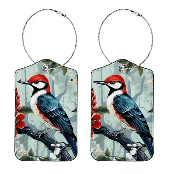 Woodpecker Square PU Leather Luggage Tags, 2 Pack, with Privacy Cover and Stainless Steel Ring - Suitable for Travel, Backpack, Handbag - Bag Tags, Handbag Tags