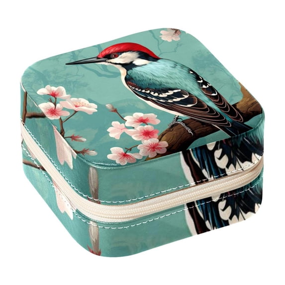 Woodpecker Travel Portable Square Display Case Decorative Box Jewelry Stand Earring Holder for Girls and Women: Stores Rings, Earrings, Necklaces, Bracelets, and More