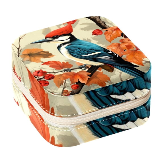 Woodpecker Travel Portable Square Jewelry Box Earring Necklace Bracelet Holder Organizer Display Case Stand Decorative Box Storage Box