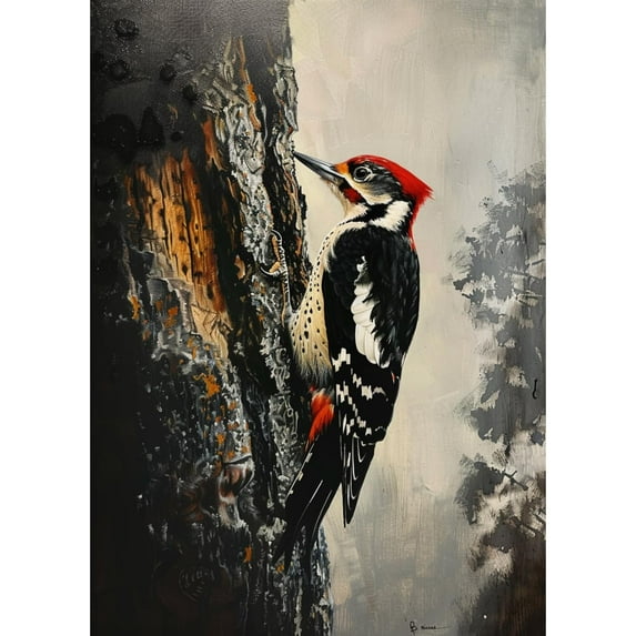 A Woodpecker on Tree DIY 5D Diamond Art Paint with Full Drill Round Diamond Gems Painting by Number Kits for Adults Art Craft Home Wall Decor 15.8x19.8in