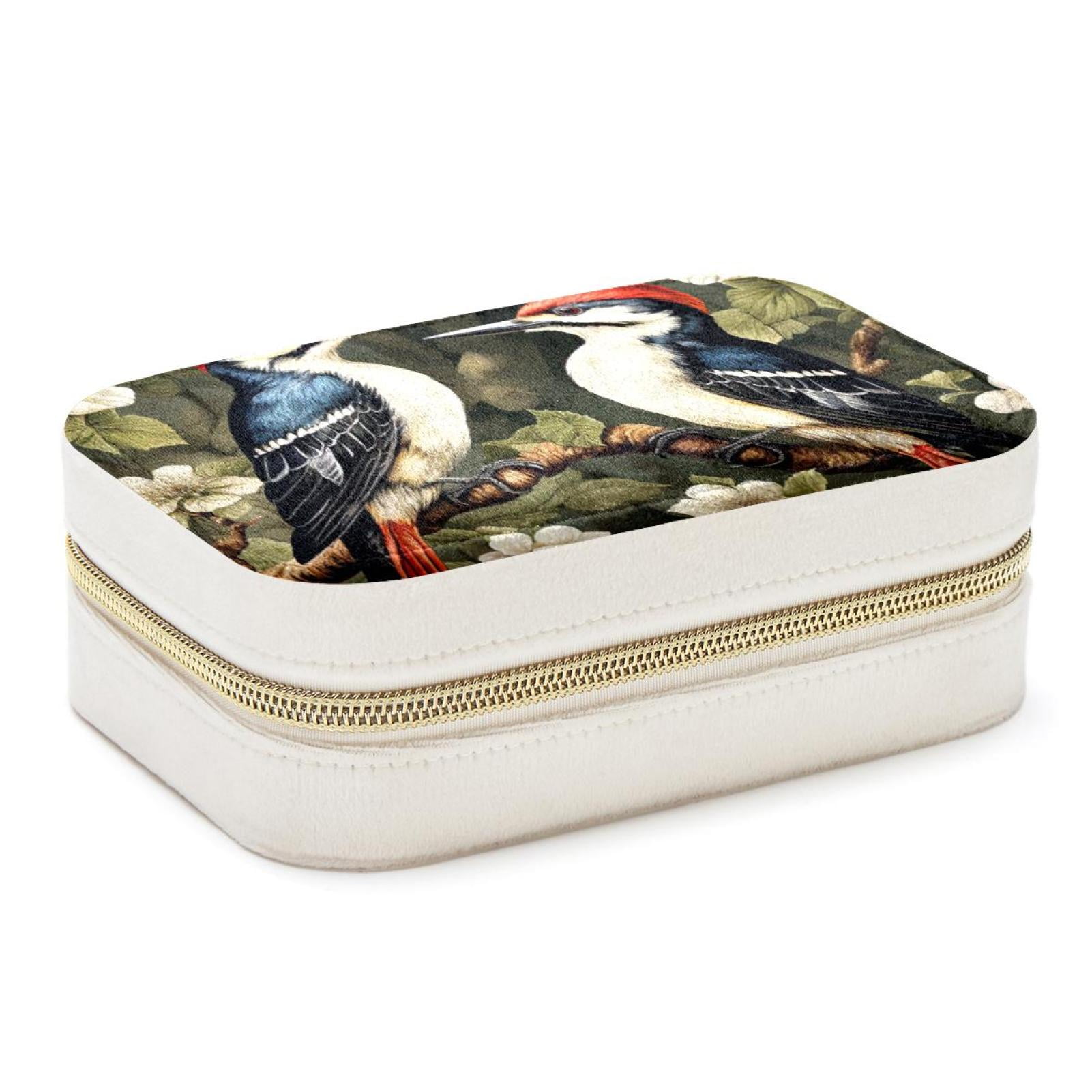 Woodpecker Velvet Portable Decorative Box with Removable Compartment ...