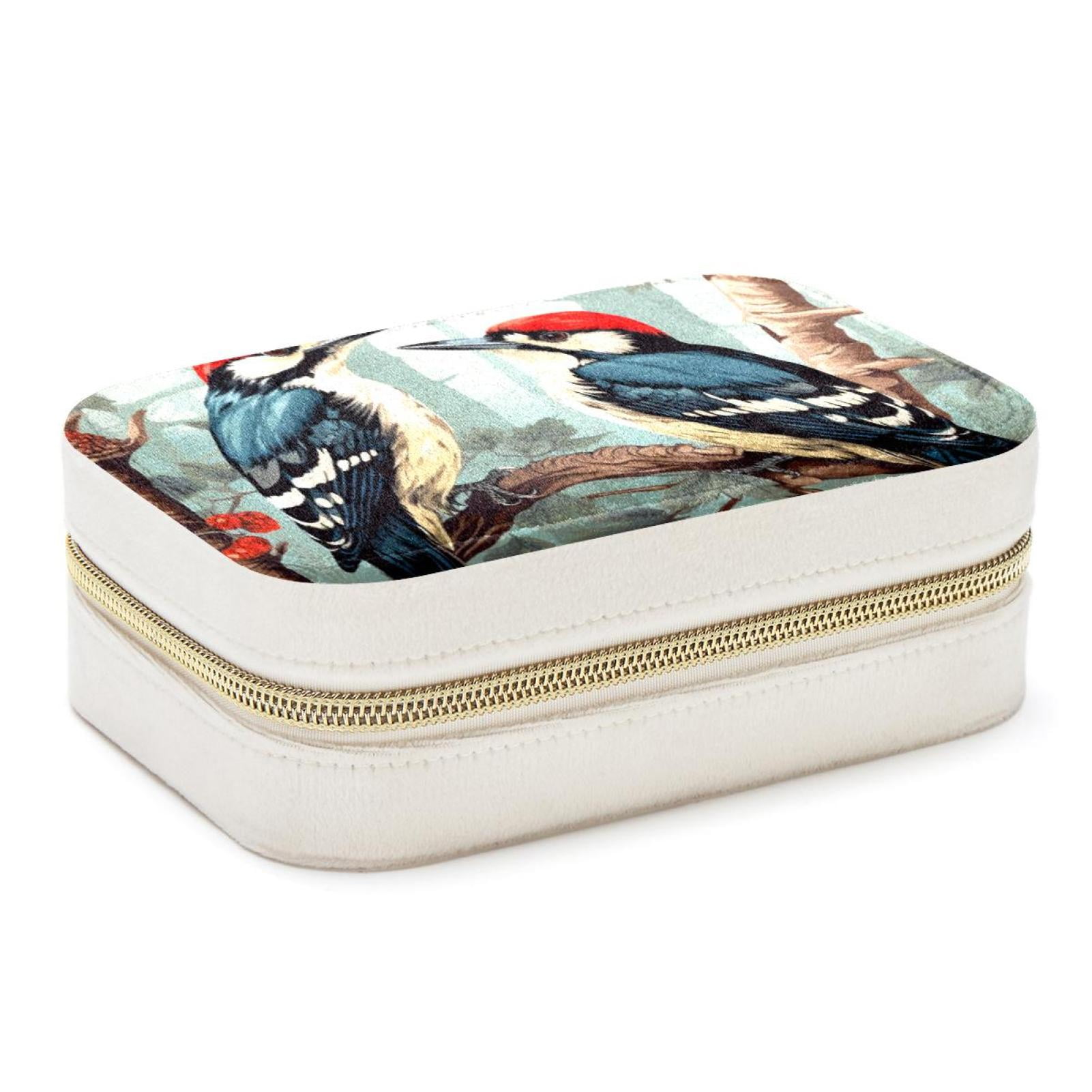 Woodpecker Velvet Portable Decorative Box with Removable Compartment ...