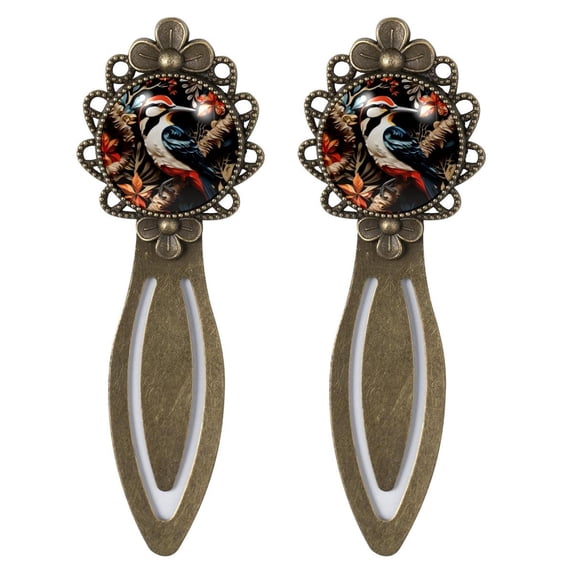 Woodpecker Vintage Copper-Colored Lace Bookmarks: Stylish Stainless Steel Book Accessories, Set of 2, Ideal Gift for Readers and Book Lovers