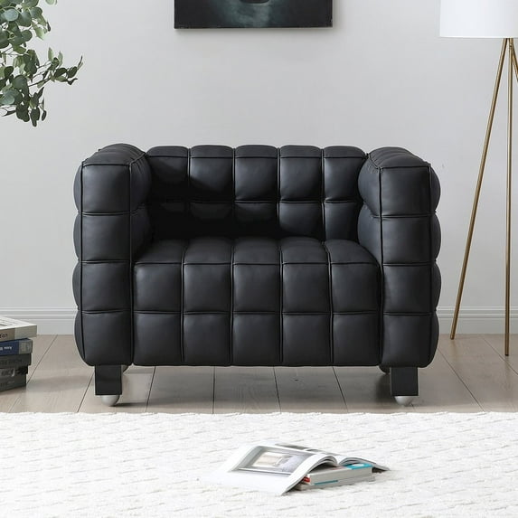 Emma Luxurious Faux Leather Armchair in Black