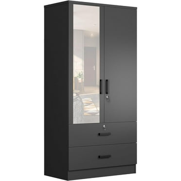 Woodpeckers Furniture And Mattress Mirrored Wardrobe with Drawers (Black)