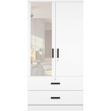 Woodpeckers Furniture And Mattress Mirrored Wardrobe with Drawers (White)