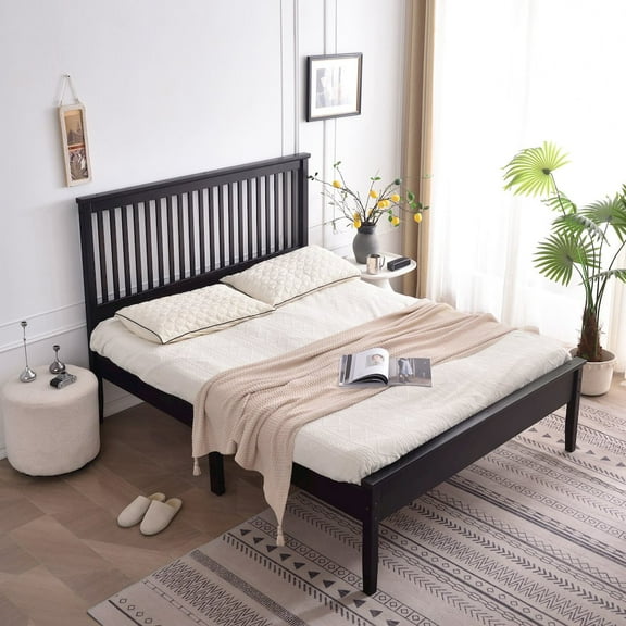 Woodpeckers Furniture And Mattress Solid Pine Wood Bed (Black, Queen)